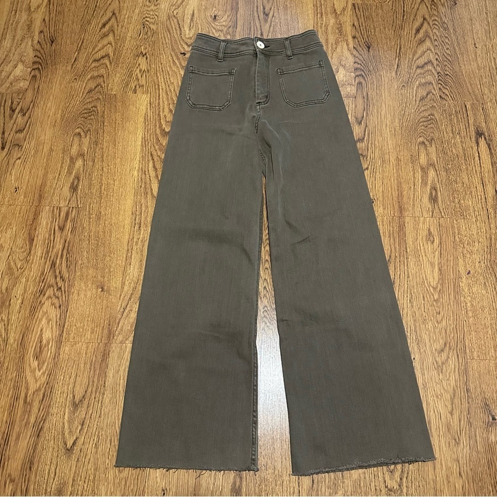 Miou Muse light brown Wide-Leg Brown Jeans small raw hem high rise front pockets
